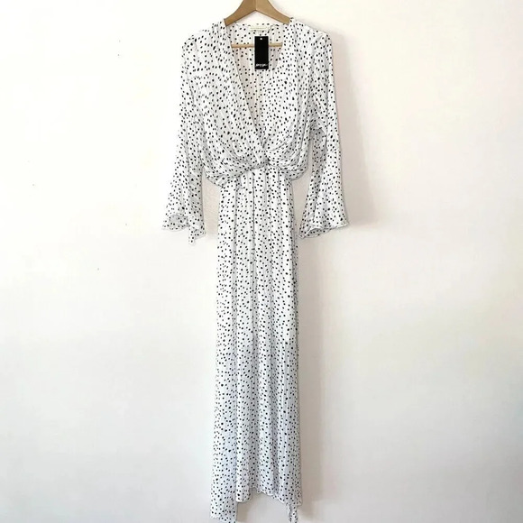 NWT Nasty Gal Retro & Icone Dot Your Number Spotty Maxi Dress White Womens Med - Picture 1 of 8